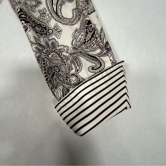 Jones New York Dark Brown and White Paisley Women’s Shirt with Striped Cuffs - Picture 7 of 11